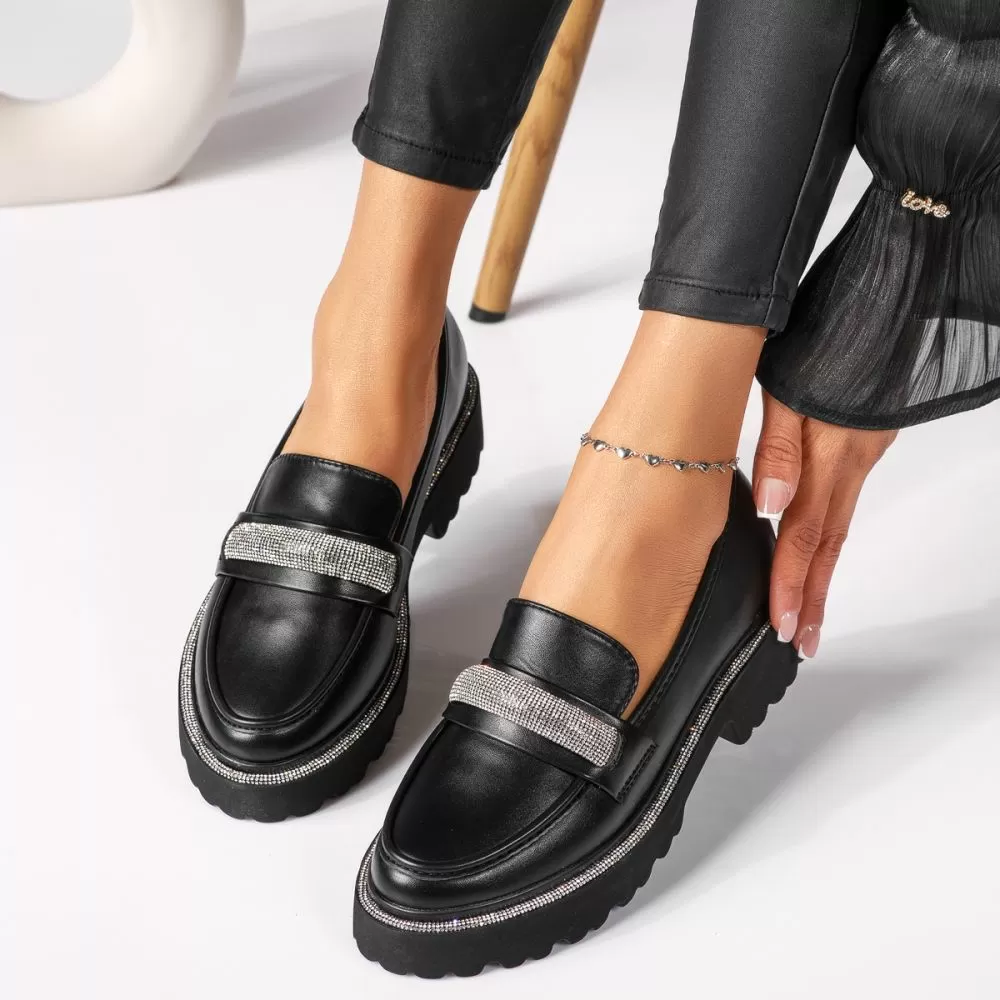 Pantofi casual dama negri din piele ecologica Everly #18320