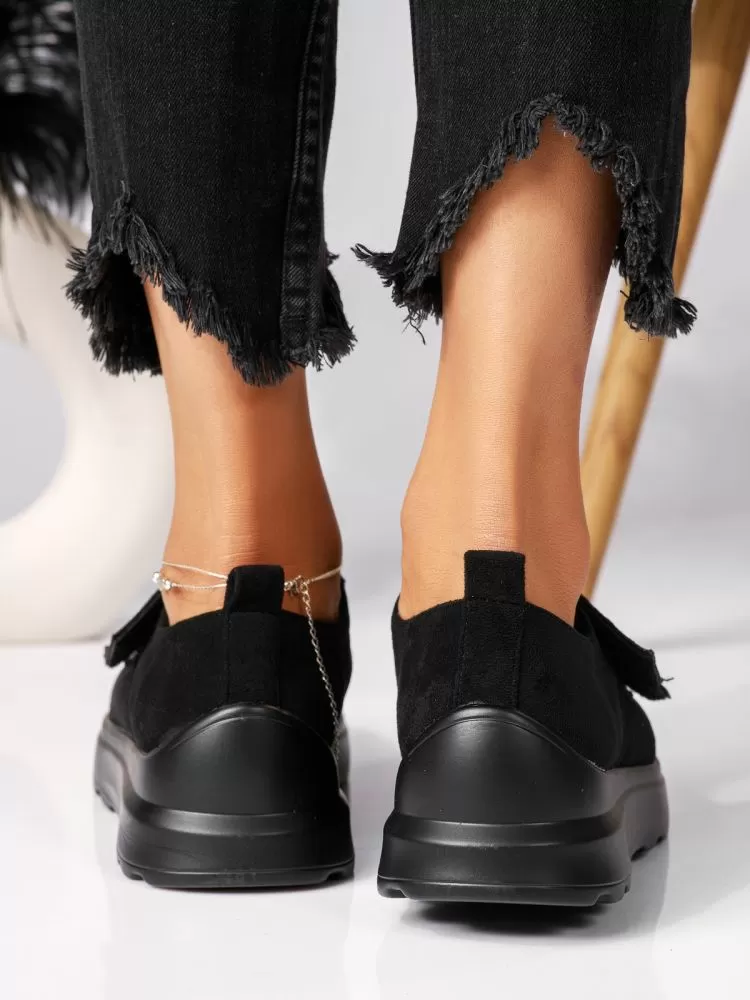 Pantofi casual dama negri din piele ecologica intoarsa Harley #18439