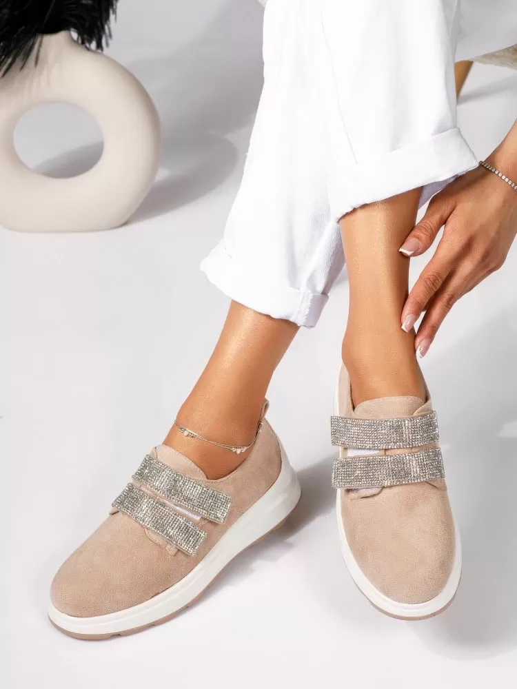 Pantofi casual dama bej din piele ecologica intoarsa Harley #18440