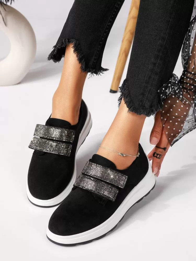 Pantofi casual dama negri din piele ecologica intoarsa Harley #18441