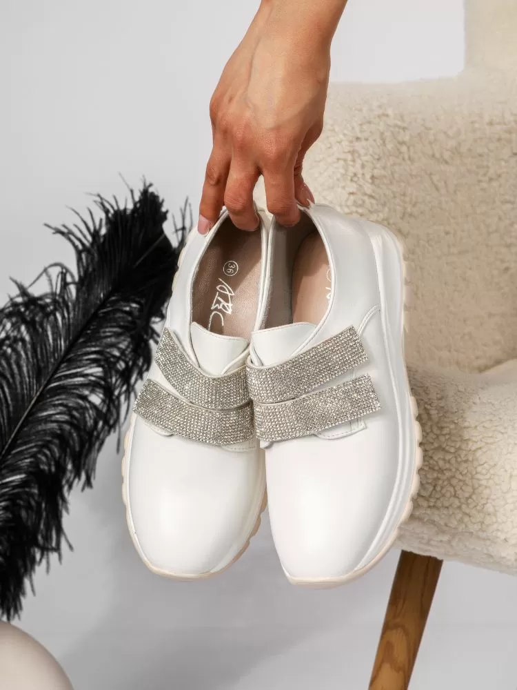 Pantofi casual dama albi din piele ecologica Keisha #18442