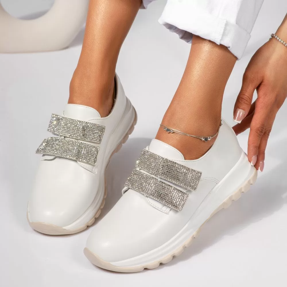 Pantofi casual dama albi din piele ecologica Keisha #18442