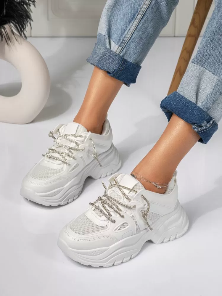 Adidasi dama albi din piele ecologica Ellie #18462