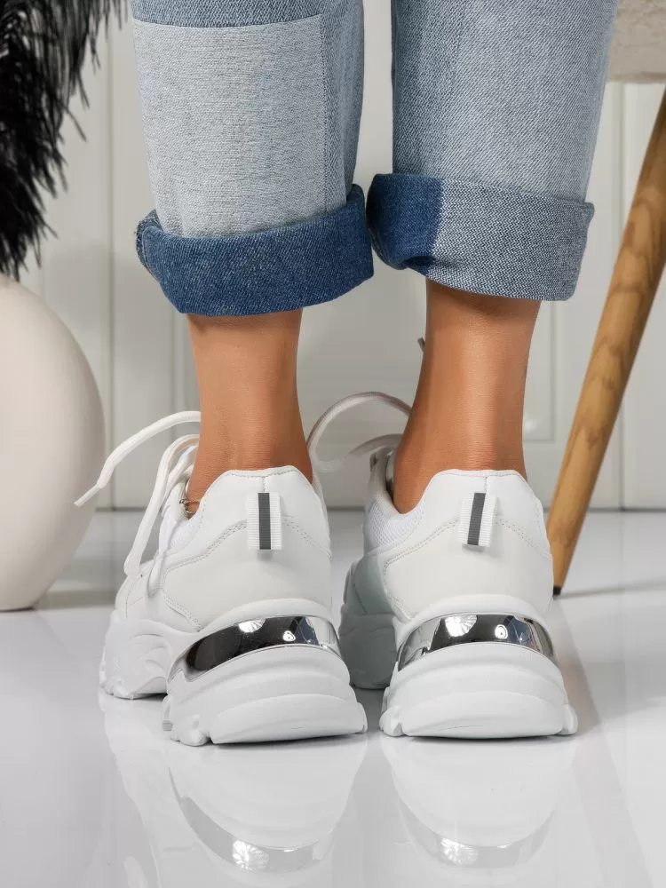 Adidasi dama albi din piele ecologica Grace #18466