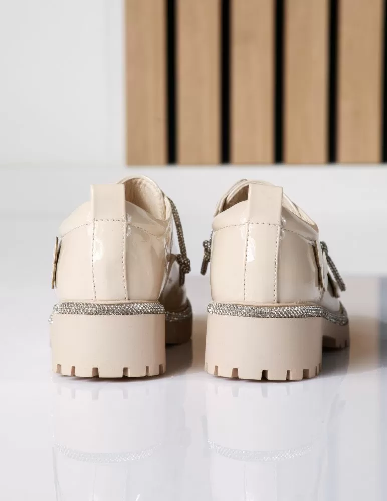 Pantofi casual copii bej din piele ecologica lacuita Chroma #18577
