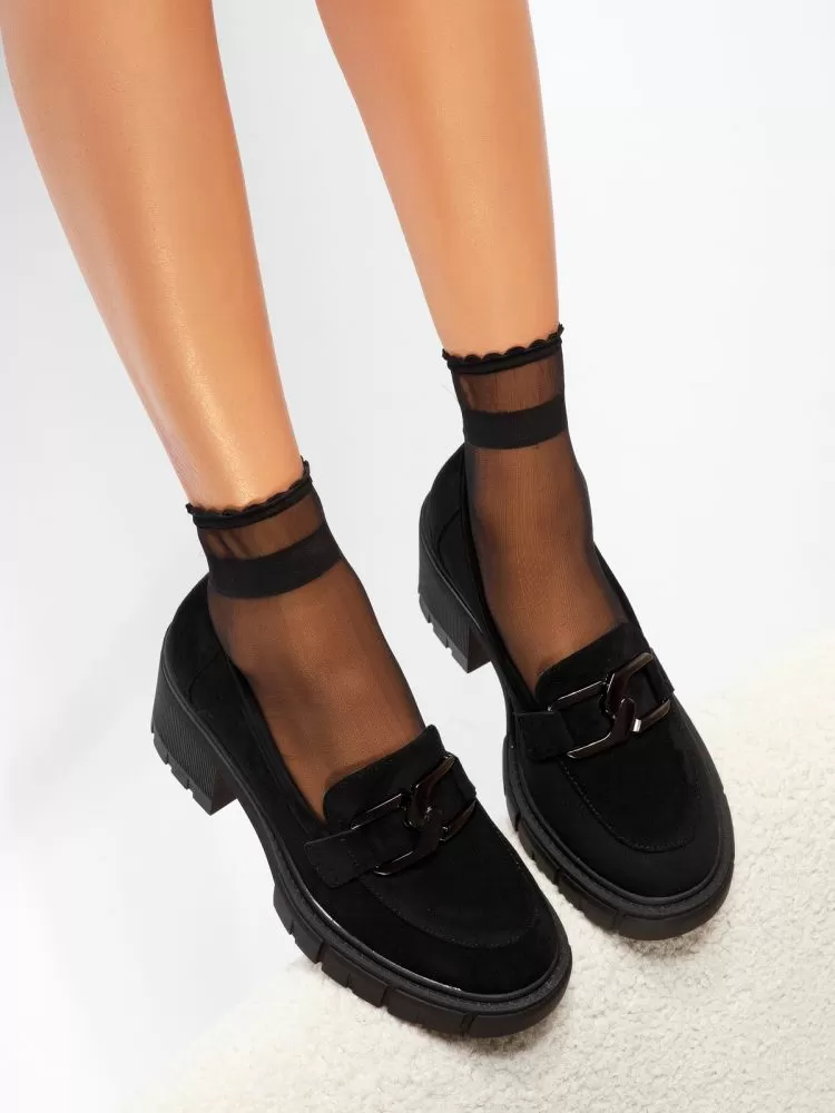 Pantofi casual dama negri din piele ecologica intoarsa Mila #18743