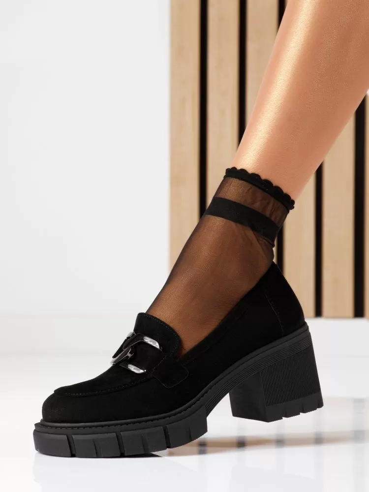 Pantofi casual dama negri din piele ecologica intoarsa Mila #18743