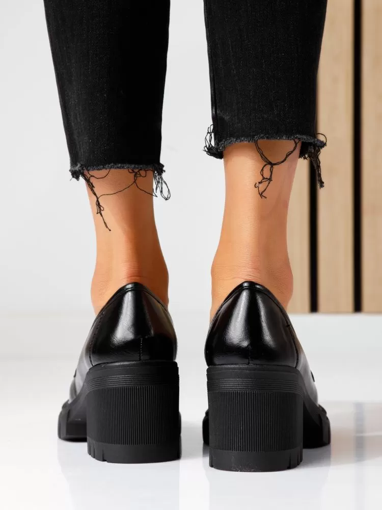 Pantofi casual dama negri din piele ecologica Mila #18746