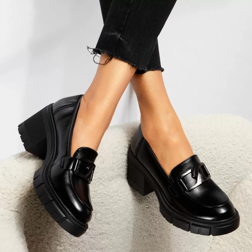 Pantofi casual dama negri din piele ecologica Mila #18746