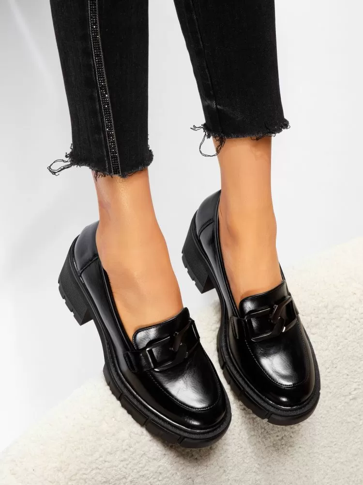 Pantofi casual dama negri din piele ecologica Mila #18746