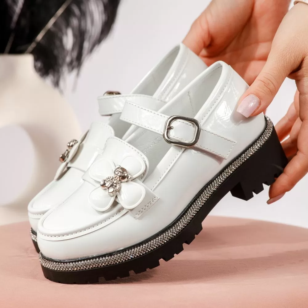 Pantofi casual copii albi din piele ecologica Adeline #19094