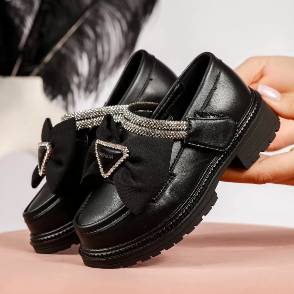 Pantofi casual copii negri din piele ecologica Allegra #19098