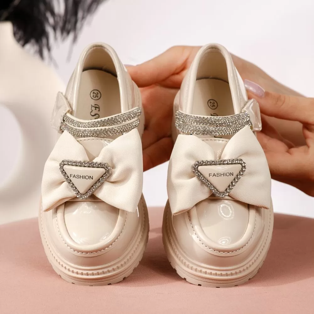 Pantofi casual copii bej din piele ecologica lacuita Allegra #19100