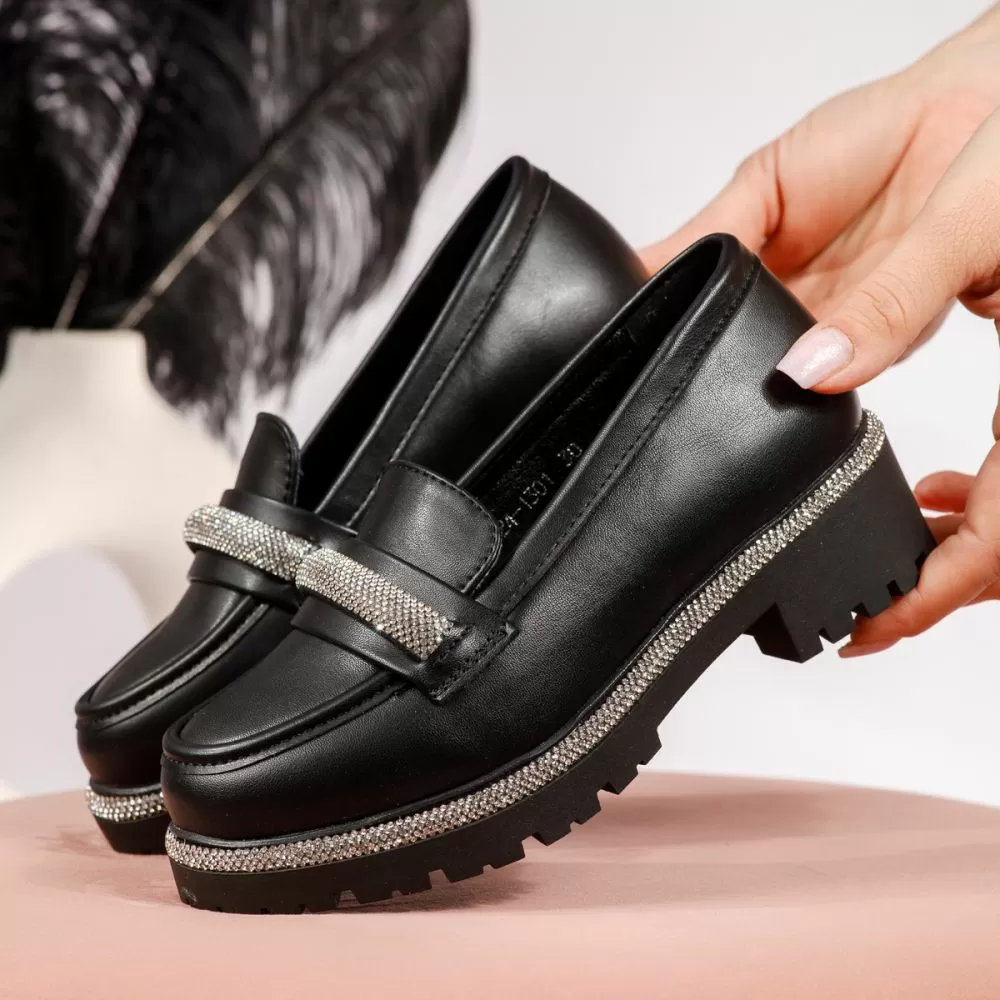 Pantofi casual copii negri din piele ecologica Bella #19124