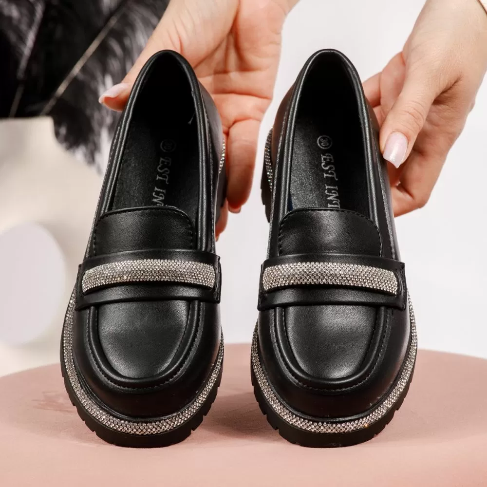 Pantofi casual copii negri din piele ecologica Bella #19124
