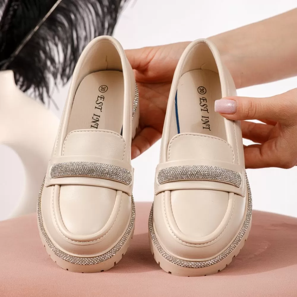 Pantofi casual copii bej din piele ecologica Bella #19125