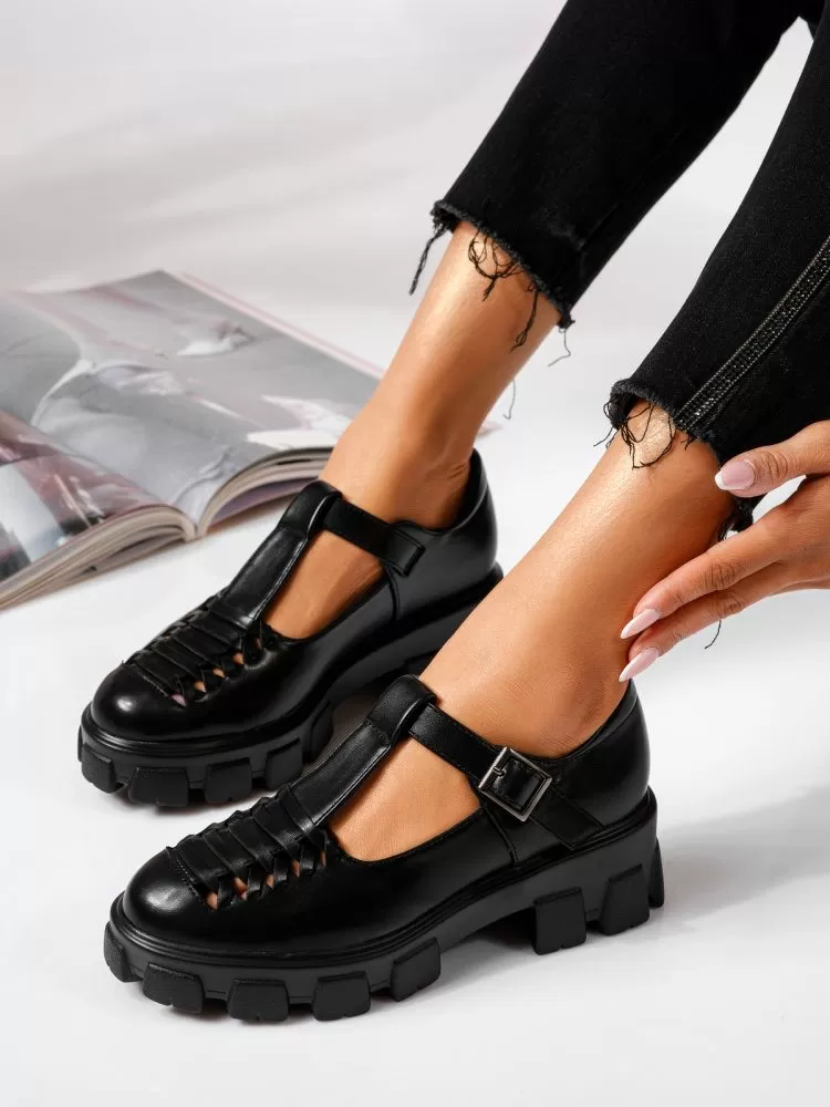 Pantofi casual dama negri din piele ecologica Maria #19236