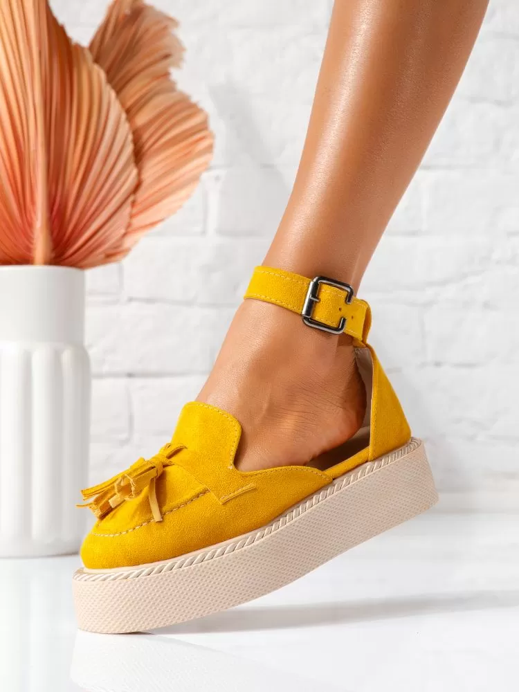 Pantofi casual dama galbeni din piele ecologica intoarsa Lena #19338