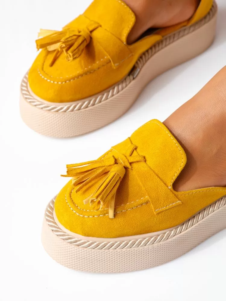 Pantofi casual dama galbeni din piele ecologica intoarsa Lena #19338