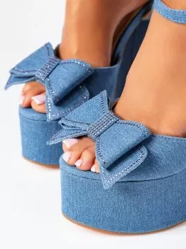 Abana Női Magassarkú Szandál Kék Textil Anyagból #19455