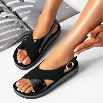 Sandale cu platforma dama negre din piele ecologica intoarsa Bryani #19480
