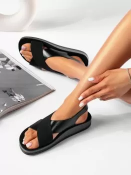 Sandale cu platforma dama negre din piele ecologica intoarsa Bryani #19480