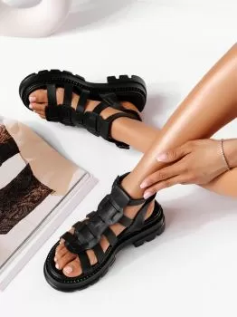 Sandale cu platforma negre din piele ecologica Nora #19602