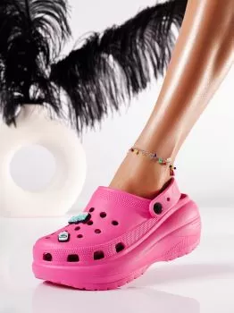 Papuci cu platforma dama fucsia din material sintetic Vanessa #19909