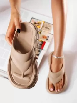 Papuci cu platforma dama khaki din material sintetic Greta #19917