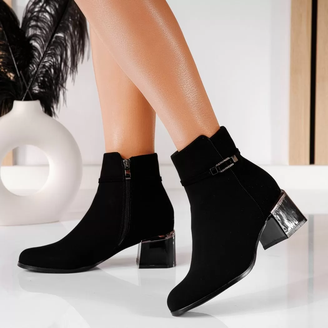 Botine dama negre îmblanite din piele ecologica intoarsa Lumi #20650