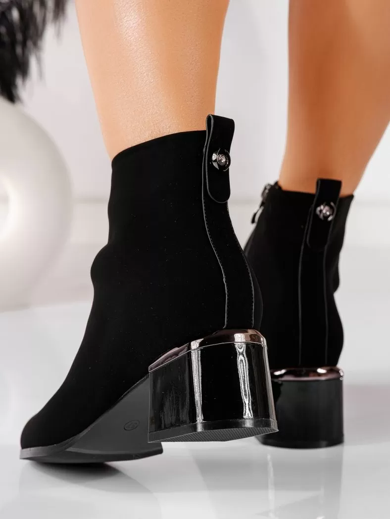 Botine dama îmblanite negre din piele ecologica intoarsa Mia #20655