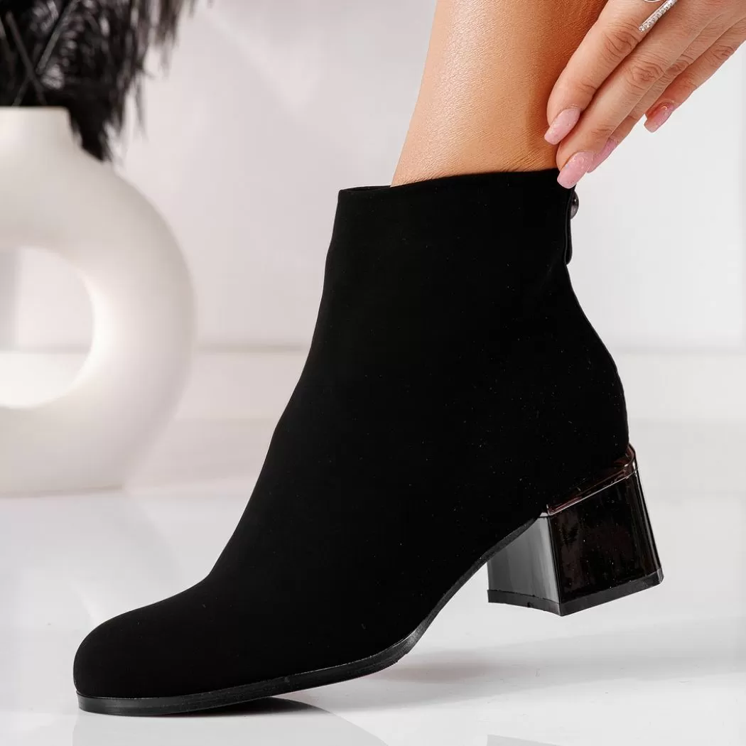 Botine dama îmblanite negre din piele ecologica intoarsa Mia #20655