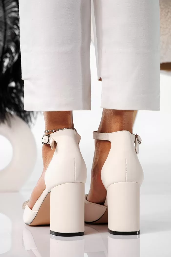 Pantofi cu toc dama bej din piele ecologica Nina #20925