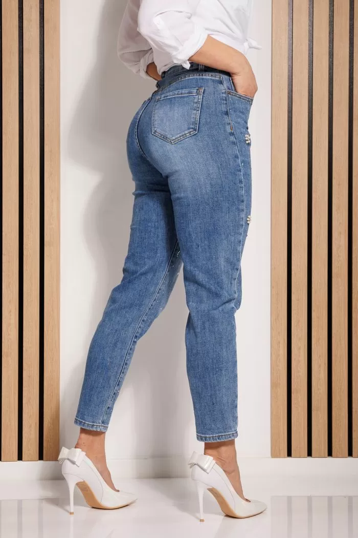 Mom Fit Jeans női borostyán kék #A731