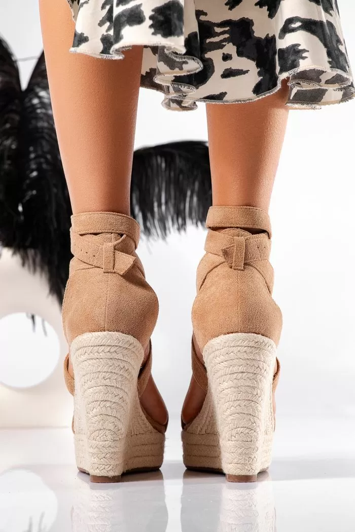 Sandale cu platforma dama khaki din piele ecologica intoarsa Alona #21277
