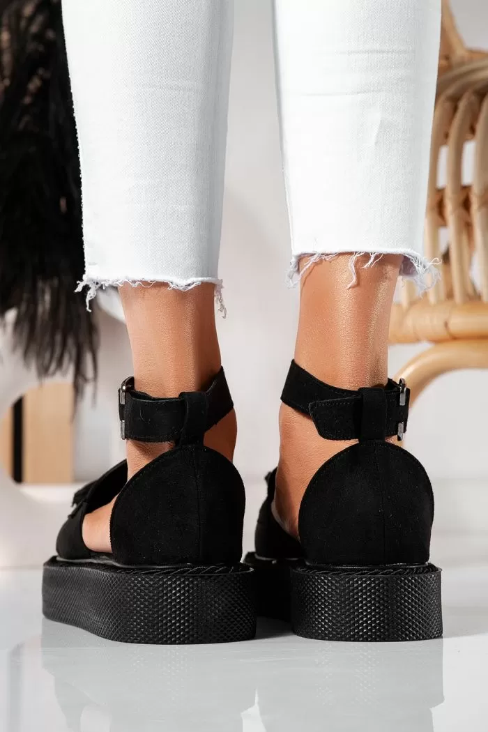 Pantofi casual dama negri din piele ecologica intoarsa Aryan #21397