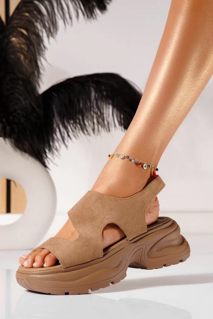 Női khaki platform szandál ökobőr velúrból Bianca #21454