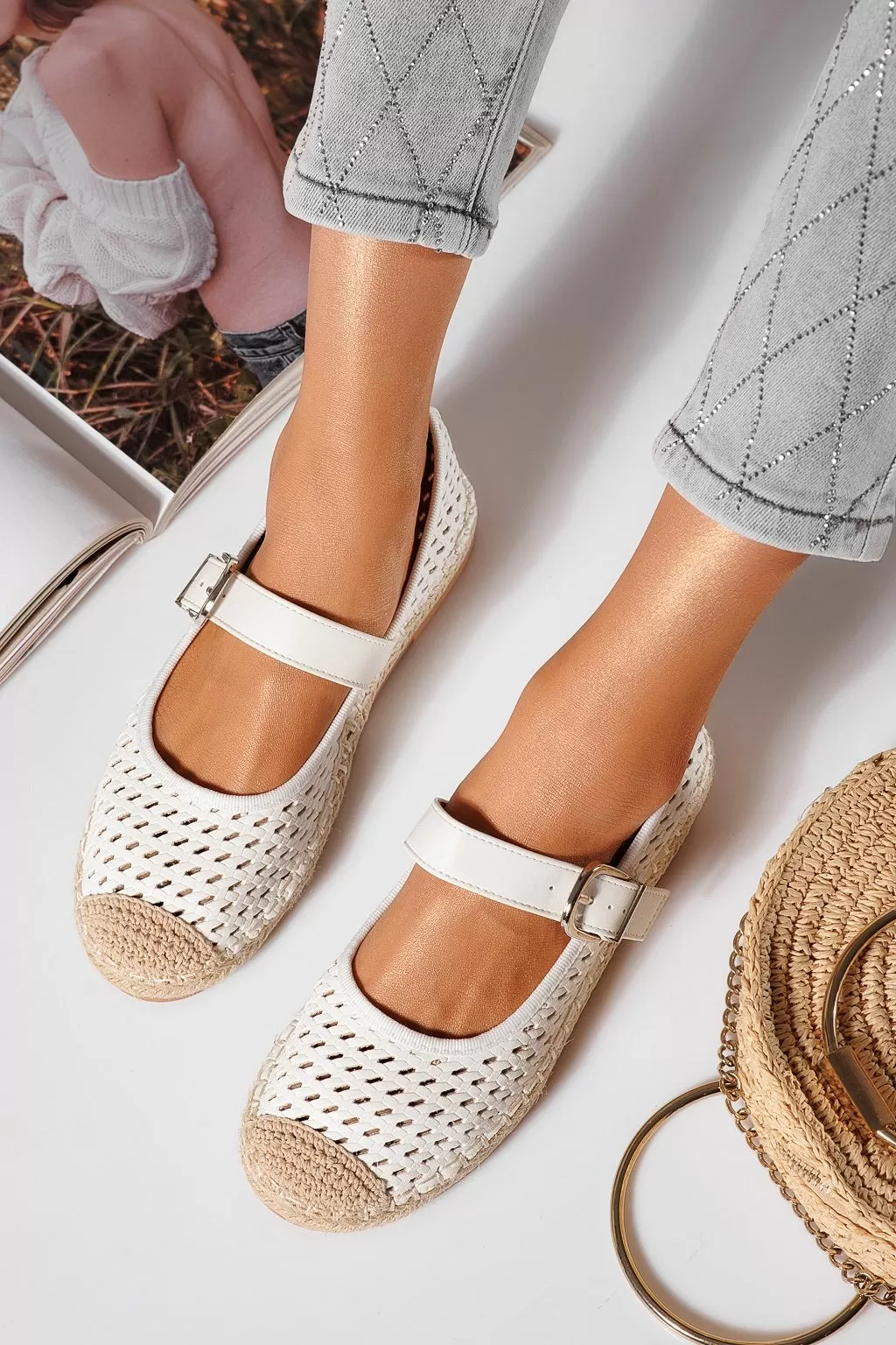 Női fehér espadrillek ökobőrből Eda #21467