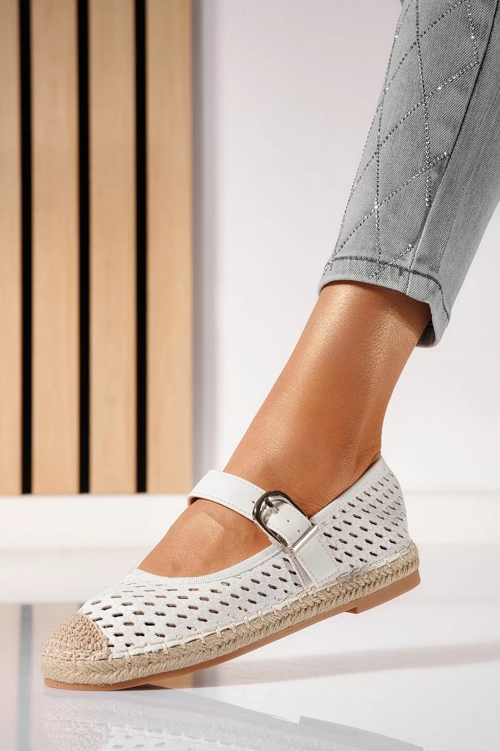 Női fehér espadrillek ökobőrből Eda #21467