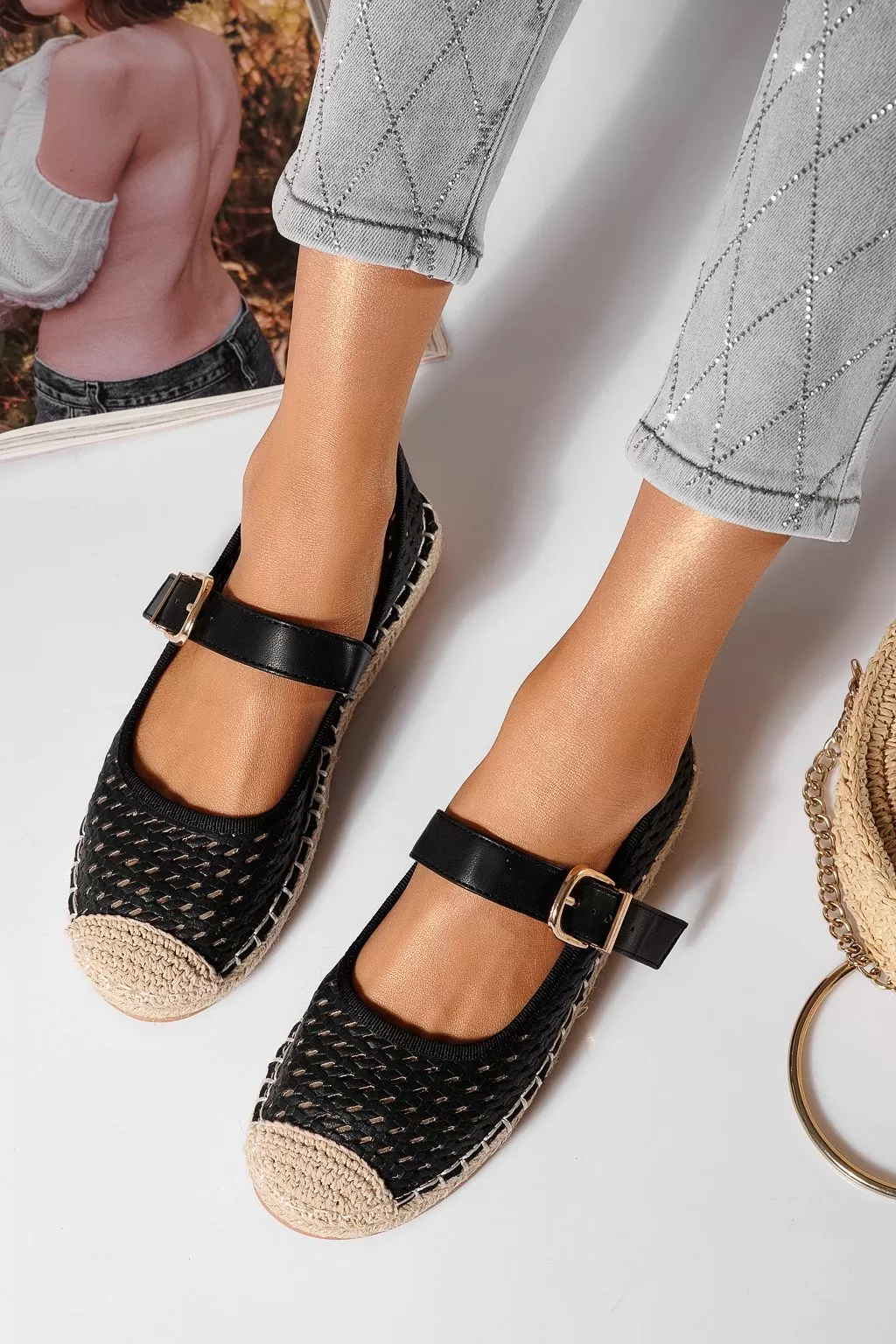 Női fekete espadrillek ökobőrből Eda #21471