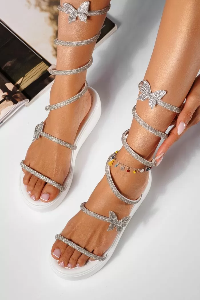 Sandale cu platforma dama albe din piele ecologica Evelyn #21477