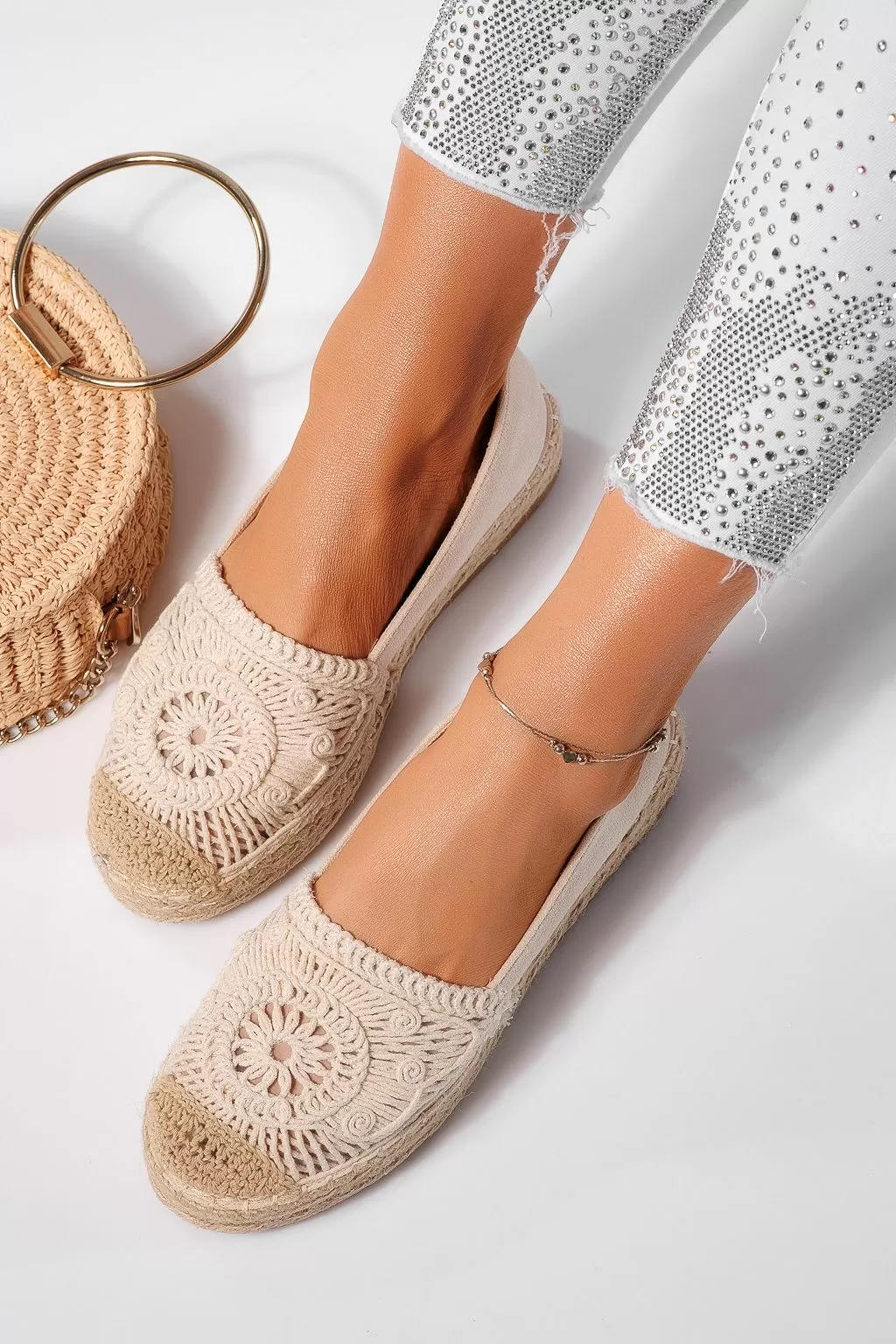 Női espadrillek bézs ekobőrből Emma #21614