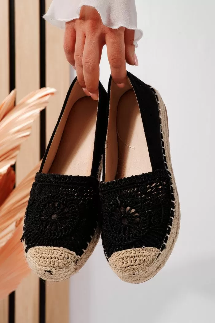 Fekete női espadrillek ökológiai bőrből Emma #21618