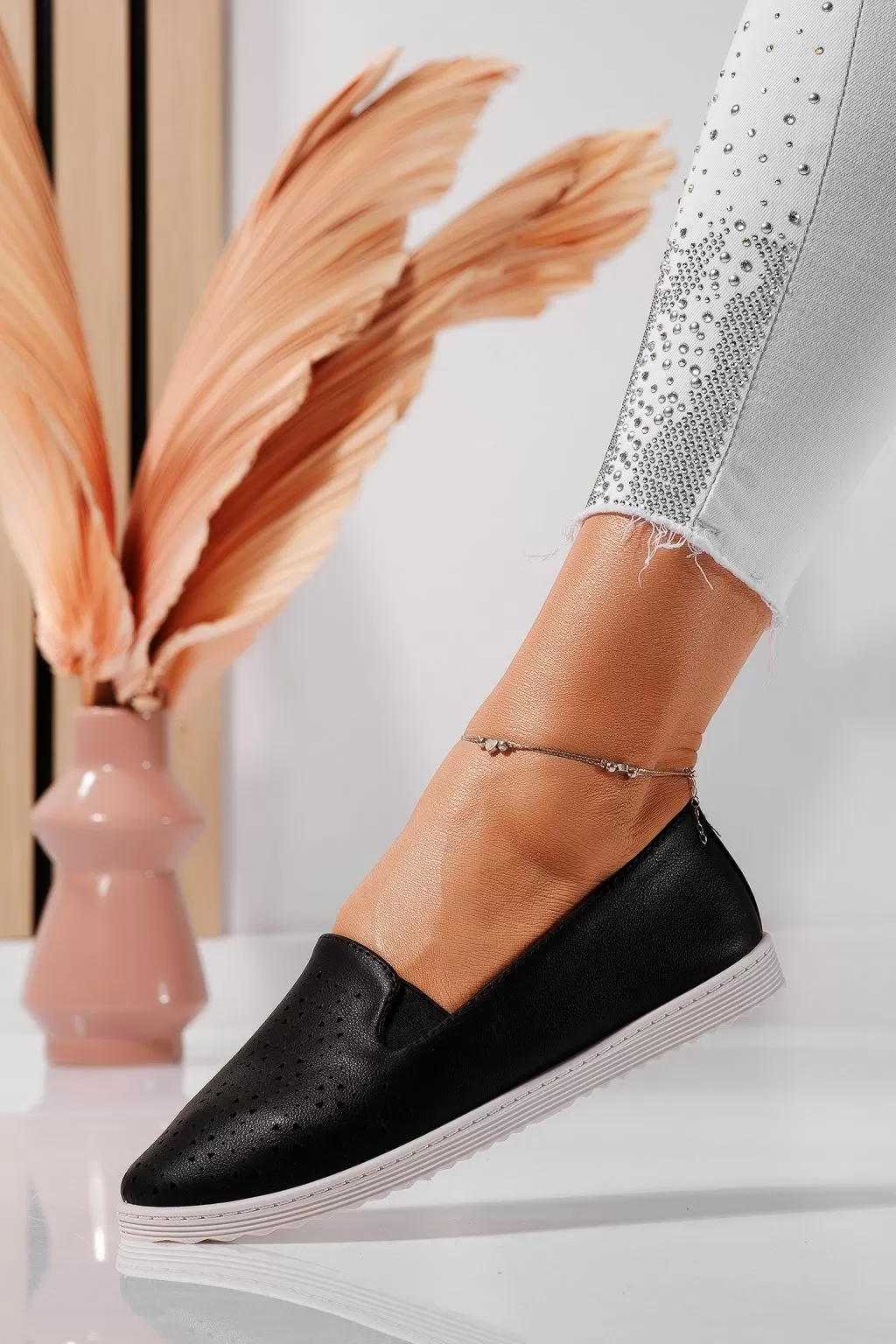 Női fekete balerina eko-bőrből Freya #21773