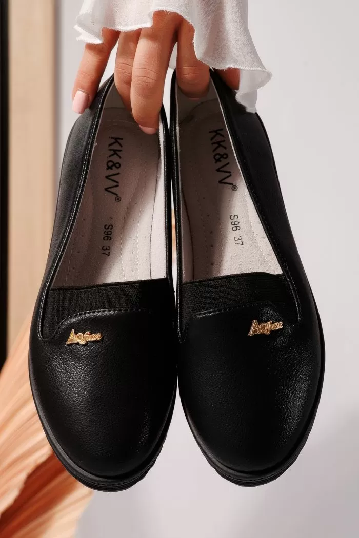 Női fekete balerina ökobőrből Iris #21794