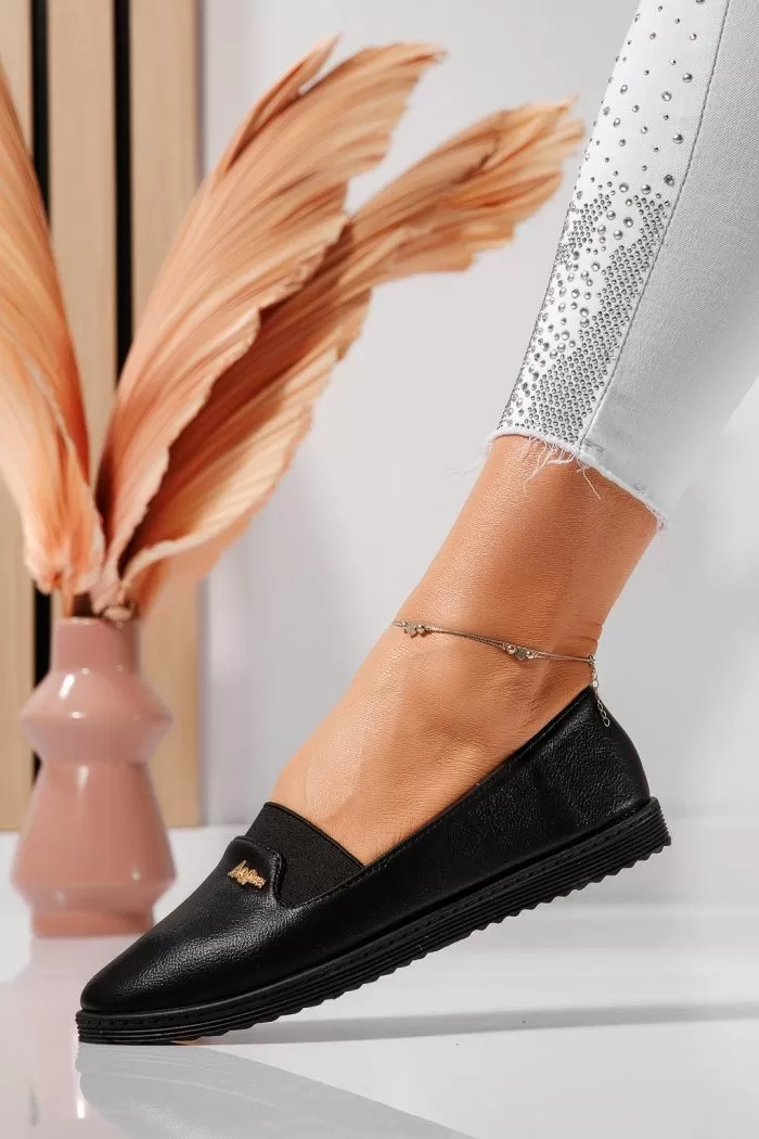 Női fekete balerina ökobőrből Iris #21794