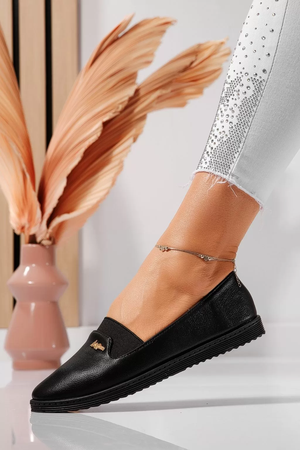 Női fekete balerina ökobőrből Iris #21794