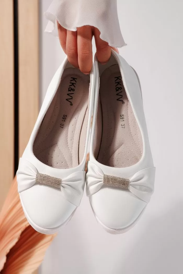 Női fehér balerina ökológiai velúr bőrből Jasmine #21796