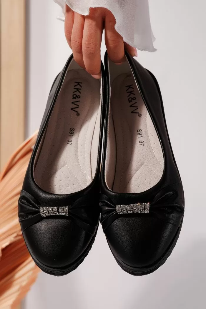 Női fekete balerina ökológiai velúr bőrből Jasmine #21797