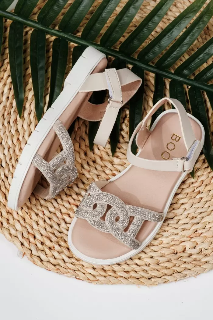 Sandale fete bej din piele ecologica Adina #21868